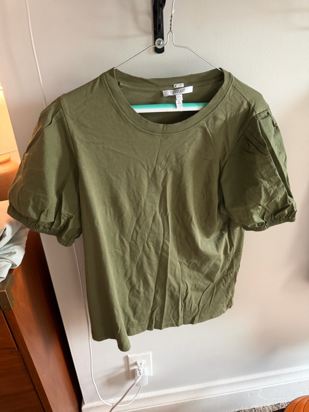 10 Crosby Derek Lam Olive Green Pleated Puff Sleeve Tee XL